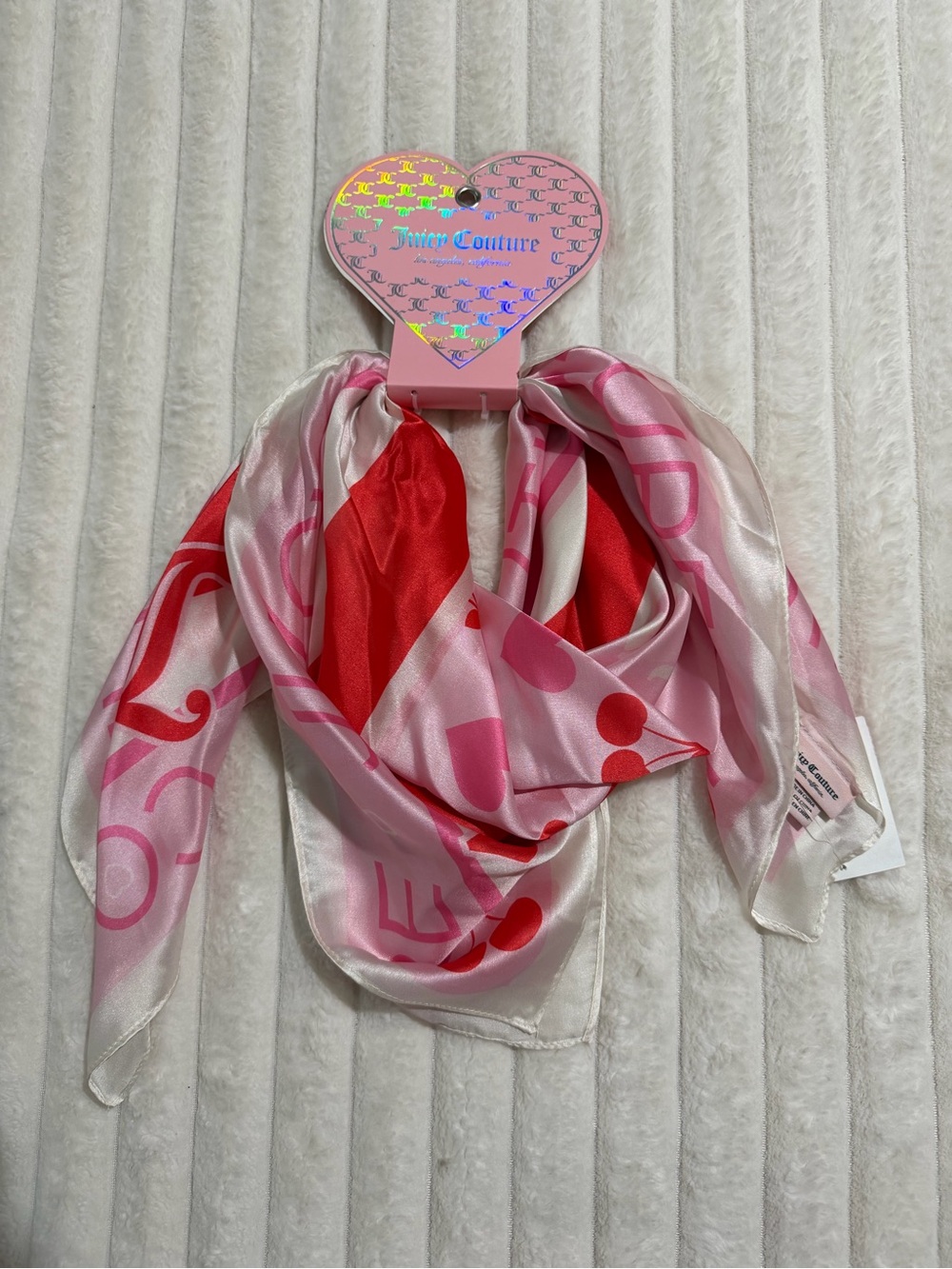 Juicy Couture Pink & Red Logo Satin Wrap Scarf